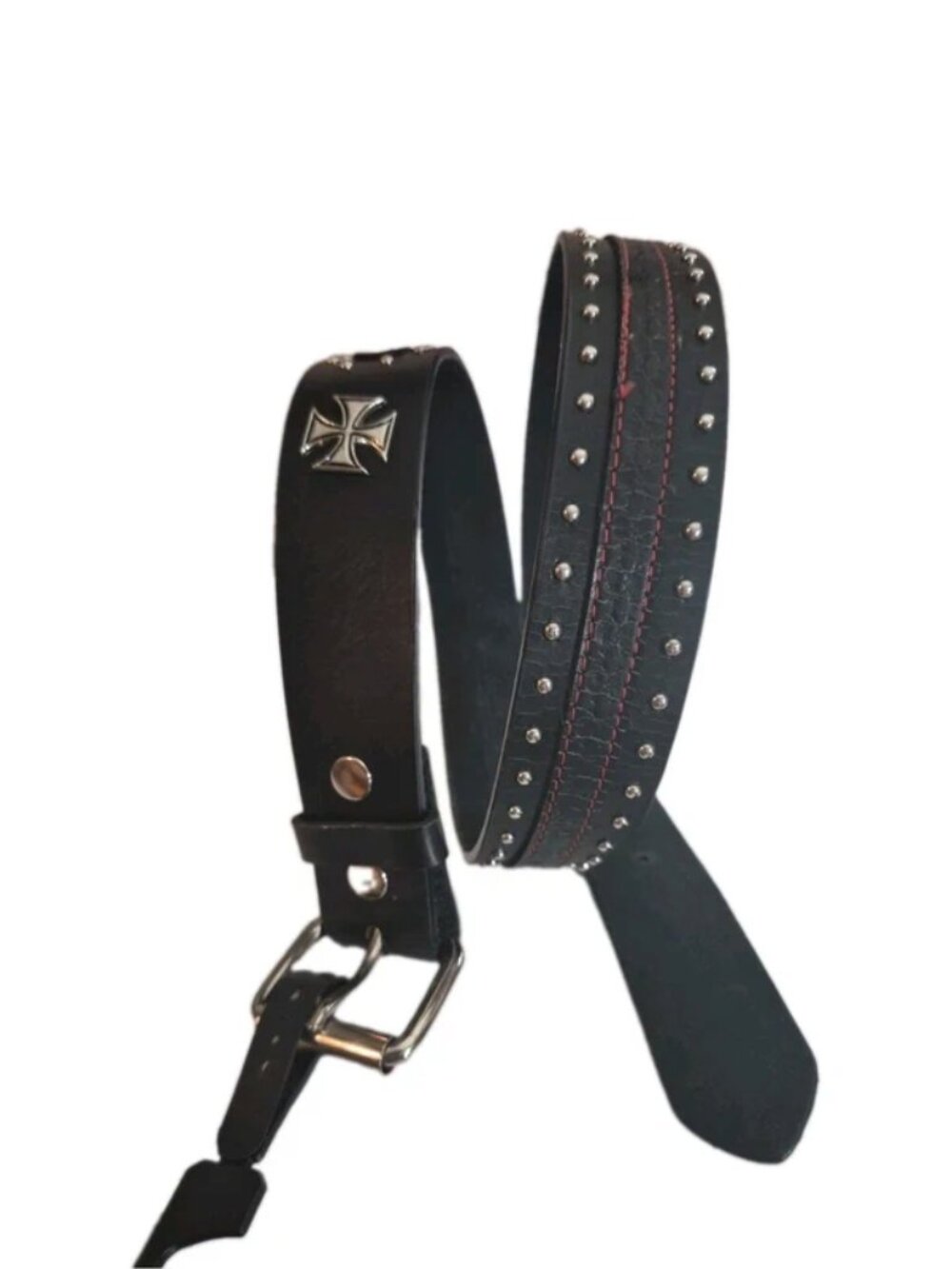 Y2K Black Leather Chopper Style Grunge Belt S 30-32